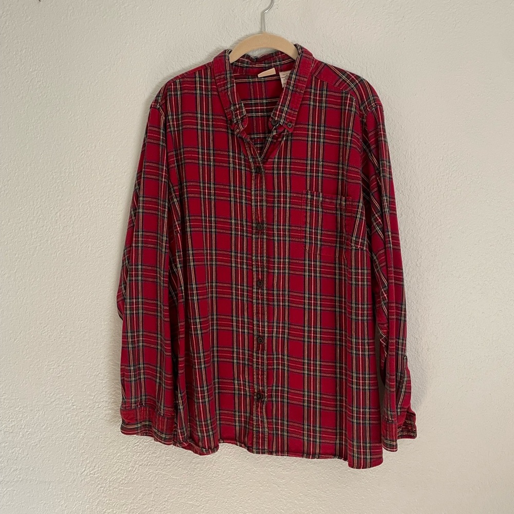 LL Bean 3x Shirt Flannel Red Plaid Cotton